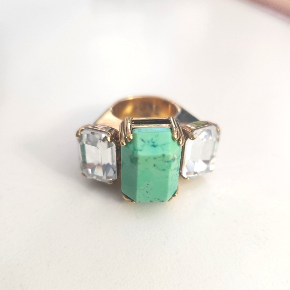 House of lavande gold tone green stone, Swarovski crystal ring size 5.5